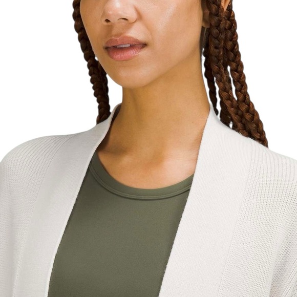 Lululemon Merino Wool-Blend Ribbed Long Wrap Cardigan Sweater Cream Sz 12 / XL - Picture 12 of 16